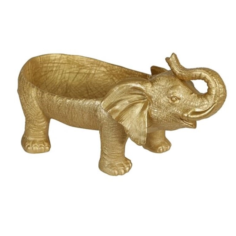 Dekorative Schale aus Kunstharz mit trompetendem Elefantenkörper, Gold