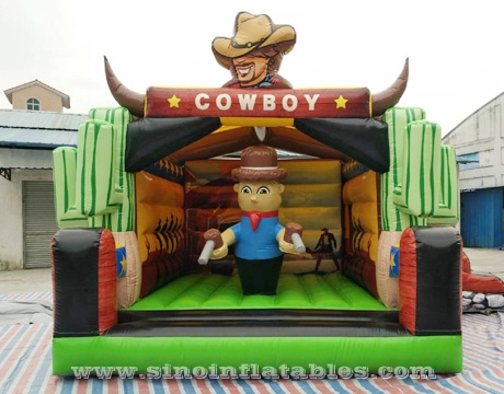 6x5m Western Cowboy Kids aufblasbare Hüpfburg mit Rutsche komplett digital bedruckt für Kinderpartys im Freien