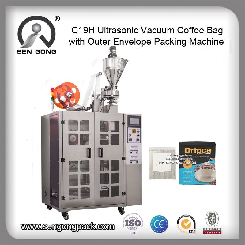 C19H Ultraschall-Tropfbeutel-Verpackungsmaschine für Kolumbien-Armenien-Kaffee mit Außenhülle