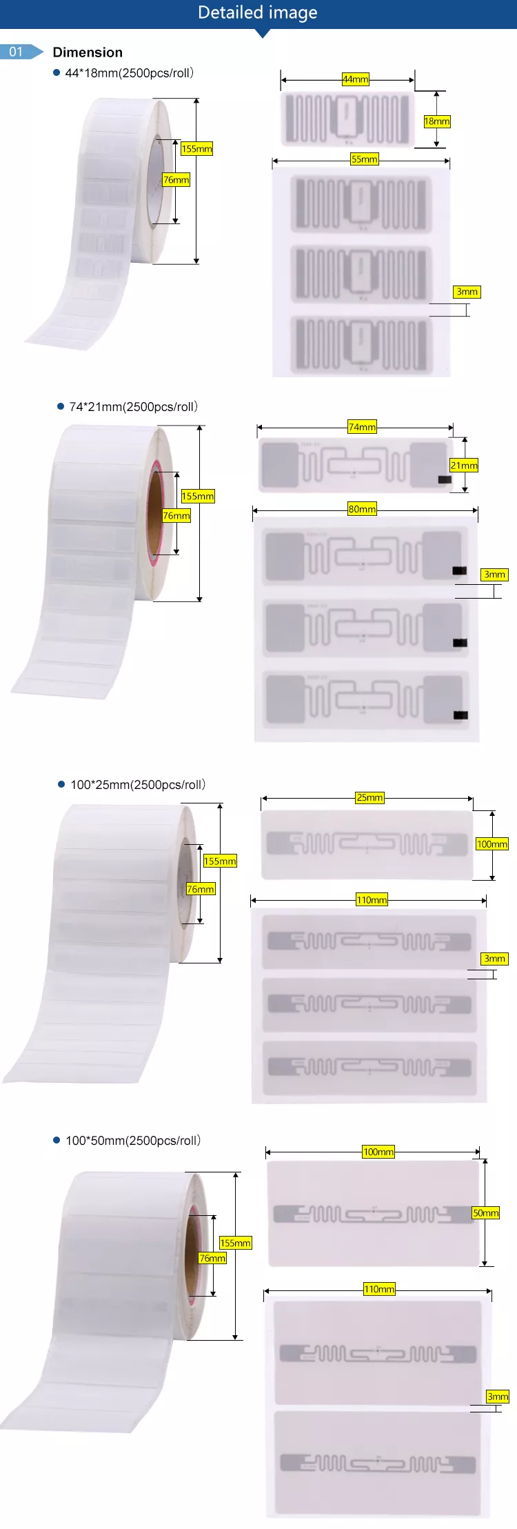 3 m selbstklebende Uhf-RFID-Tags