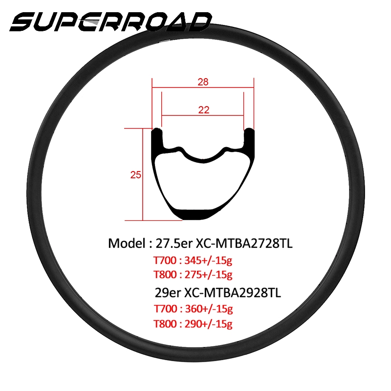 Superroad XC 29er 650B Asymmetrische Carbonfelgen Asymmetrische MTB-Felge