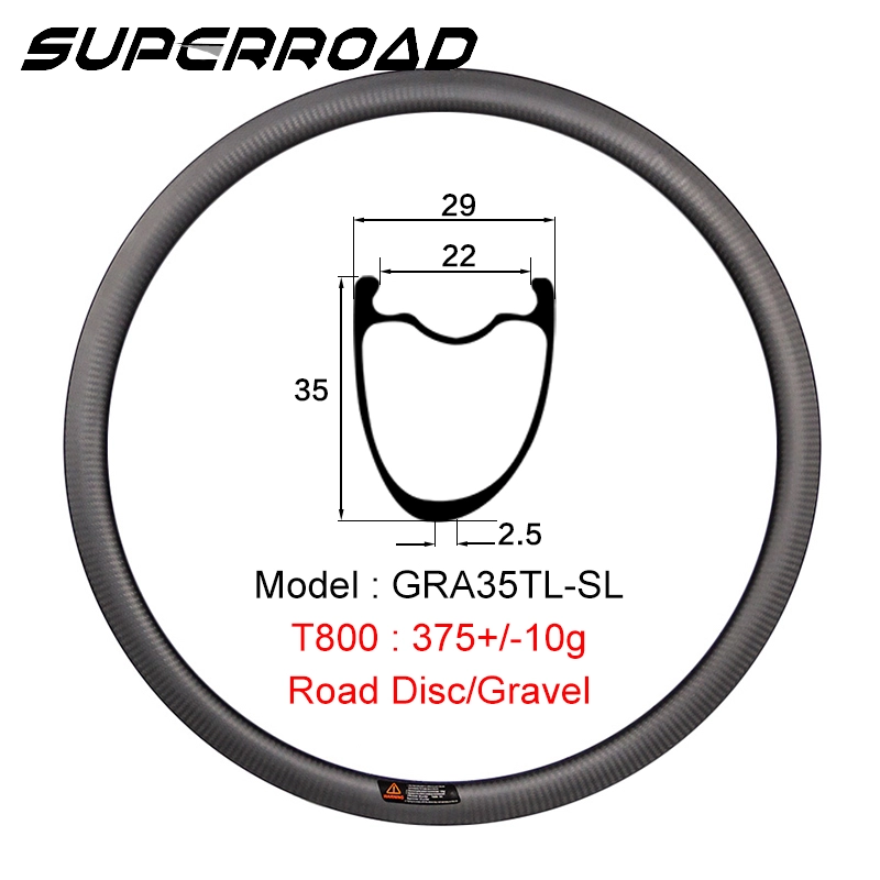 Superroad 35 mm Tubeless Ready-Laufradsatz für Scheibenbremsen mit mattem UD-Finish