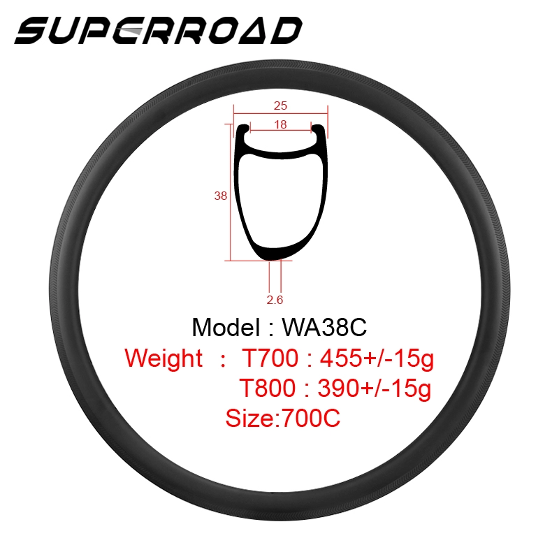 Superroad 700C Asymmetrische 38-mm-Carbon-Straßenfelgen für Drahtreifen