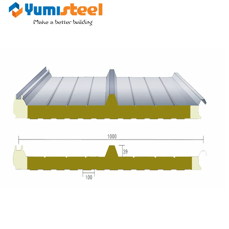 75 mm PU-Dichtungskanten-Mineral-Sandwichplatten für Dächer
