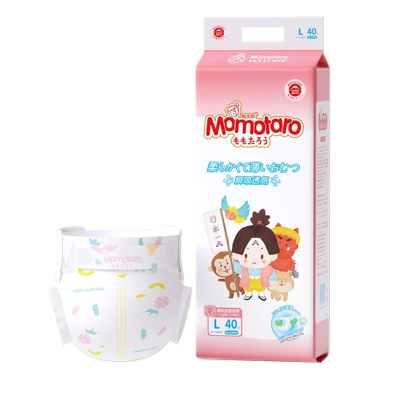 Momotaro Einweg-Babywindel, weich, trocken, bequem, L40 Stück