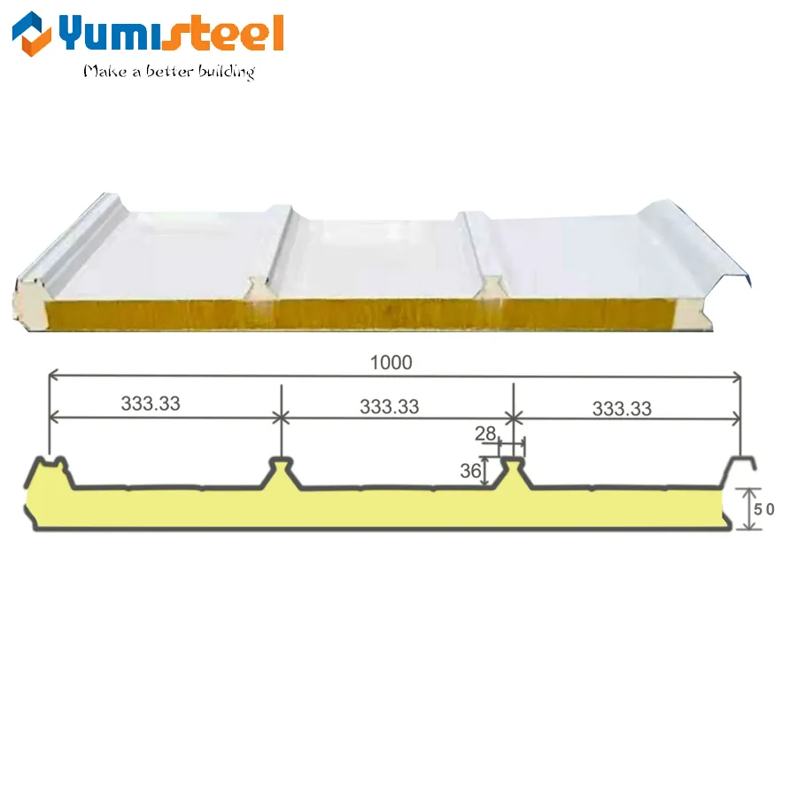 50 mm 4-Rippen-Multifunktions-Dach-Sandwichpaneele für Solar-Photovoltaik-Lösungen